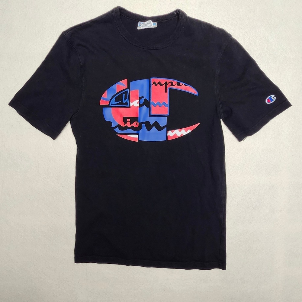 Champion Embroidered Patchwork T-Shirt Small Heavyweight Black Mens T1919G BKC